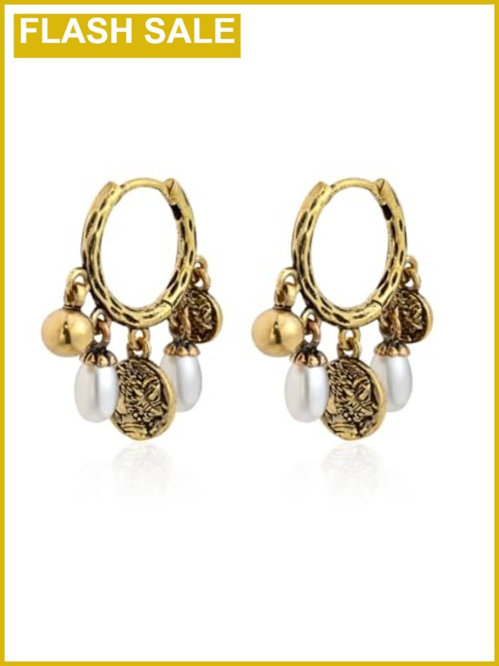 Gold Plated Stainless Steel Pearl Small Hoop Dangle Drop Earrings
